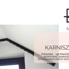 Karnisz sufitowy zamontowany w rogu pomieszczenia, z widocznymi uchwytami.