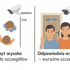 Jak zamontować kamerę? Montaż na 3m zapewnia wyraźne szczegóły, 5m to zbyt wysoko i mało szczegółów.