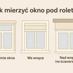 Ilustracja trzech okien z roletami: na ramie, we wnęce i nad wnęką.
