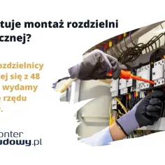 Elektryk w rękawiczkach montuje rozdzielnicę elektryczną, używając śrubokręta.