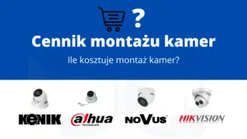 Grafika przedstawia cztery kamery monitoringu i loga producentów: Kenik, Dahua, Novus, Hikvision.
